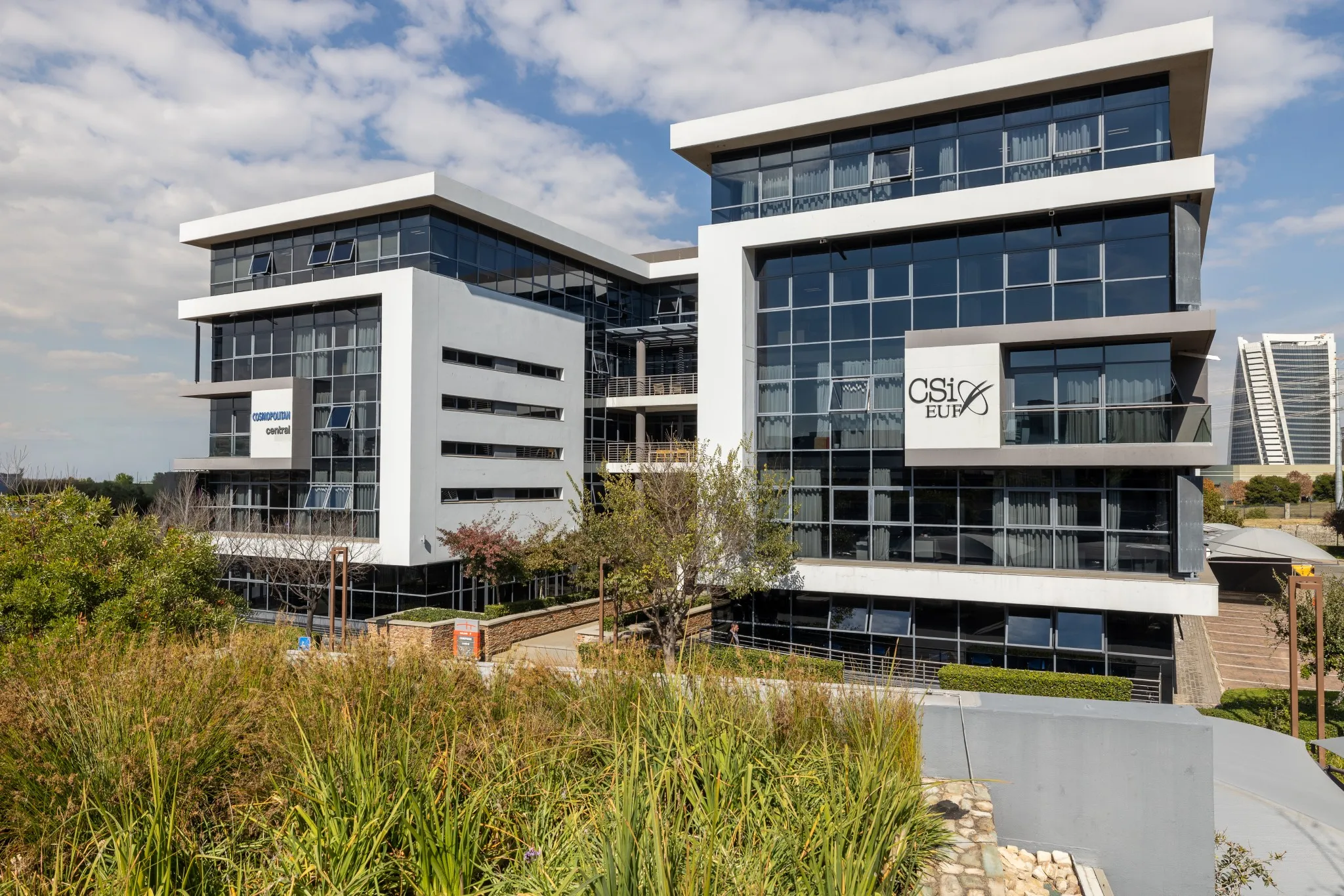 Central Developments and CSI head office buildings in Midrand on a sunny day.