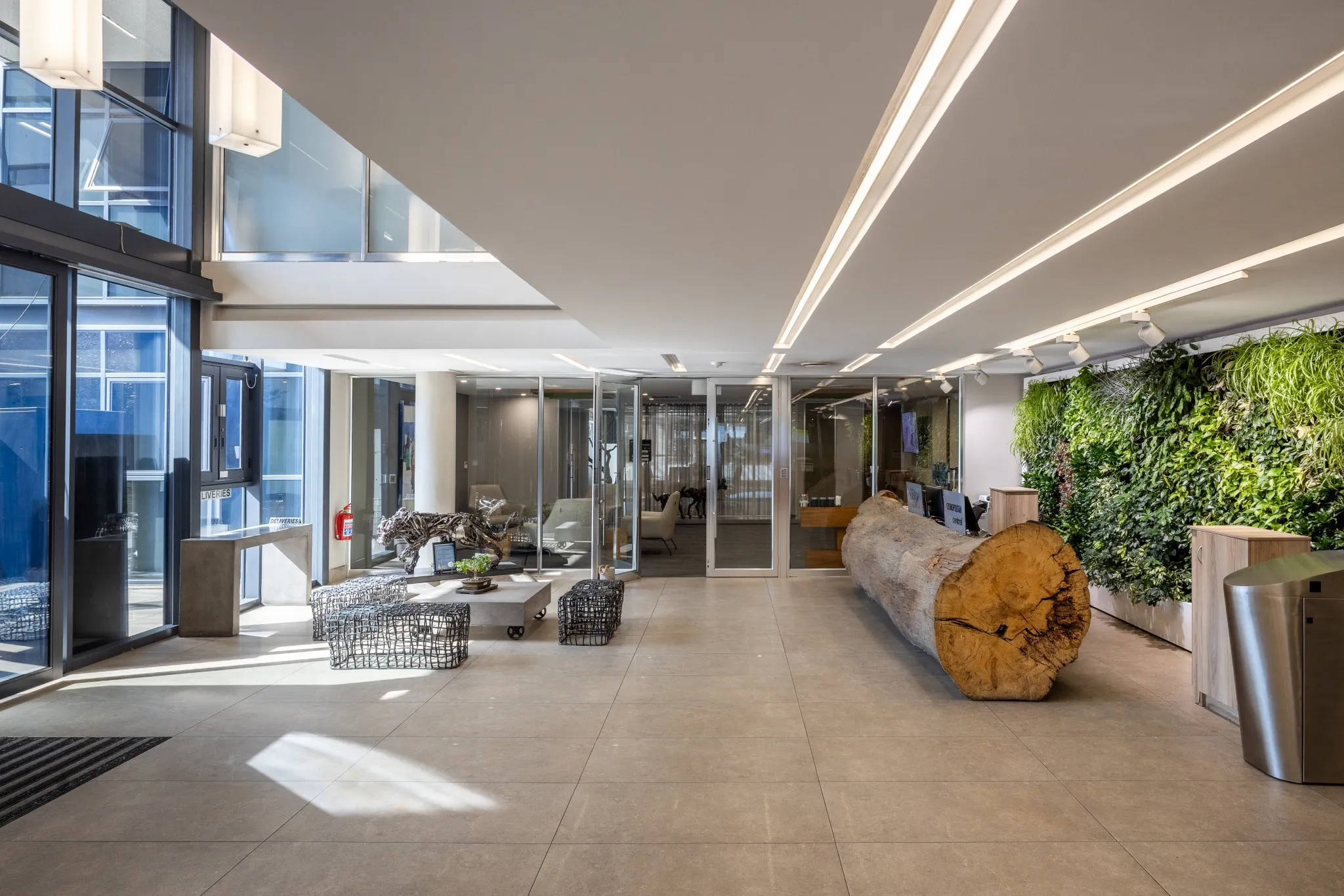 A well-lit reception area at the Central Developments head office.